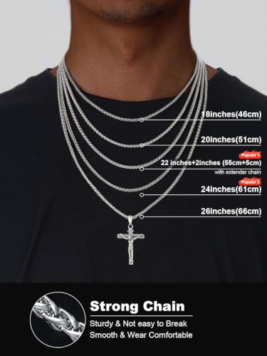 U7 Crucifix Cross Necklace for Men,with 18"-26" Chain - color: 02.Silver