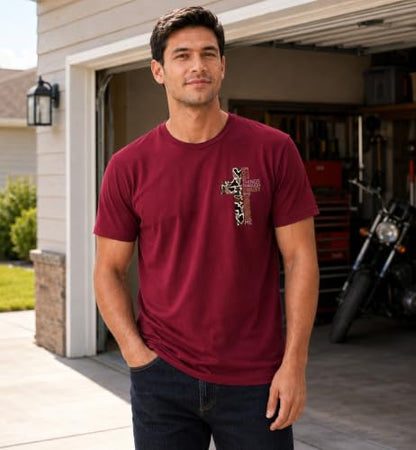 Christian Shirts for Men I Can Do All Things Through Christ Cross T-Shirt - color: Claret, size: X-Large