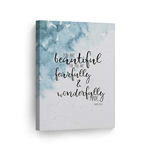Smile Art Design Psalm You Are Beautiful For You Are Fearfully And Wonderfully Made Quote Hand Lettering and Watercolor Paint Scripture Wall Art Bible Verse CANVAS PRINT Home Decor Ready to Hang 12x8 - color: Quote Wall Art V126, size: 12"L x 8"W