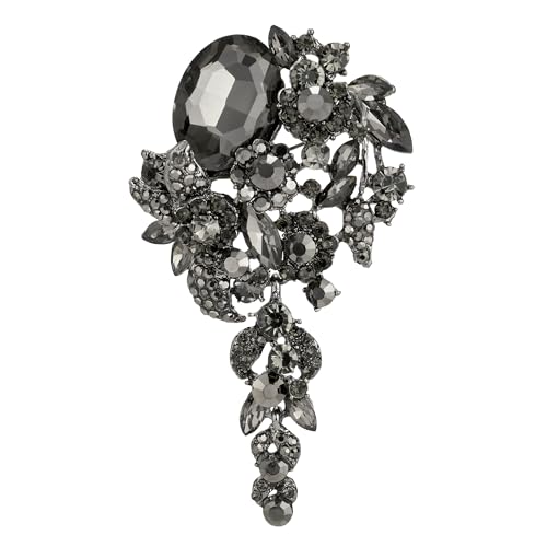 SELOVO Large Long Flower Brooch Pin for Women Wedding Party Brooch Pendant - color: Black