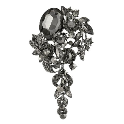 SELOVO Large Long Flower Brooch Pin for Women Wedding Party Brooch Pendant - color: Black