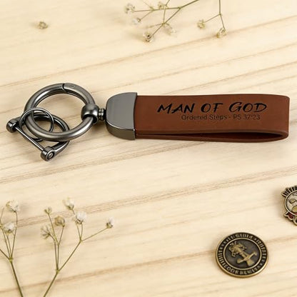 Christian Keychain and Walnut Rollerball Pen Set, Man of God Keychain, Religious Gift, Pastor Appreciation Gift - color: Pen and Keychain
