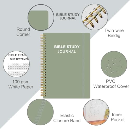 Heveboik Bible Study Journal – Church Notes Notebooks – Note Taking & Journaling Kit, 5.8" x 8.5", Green - color: Green
