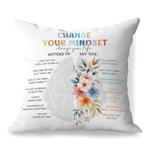 Mental Health Pillow Covers 18x18, Therapy Office Decor, Change Your Mindset Change Your Life Inspirational Decorative Throw Pillow Covers for Classroom School Counselor Office - color: Change Your Mindset