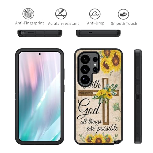 for Samsung Galaxy S26 Ultra Case, Heavy Duty 3 in 1 Hybrid Hard PC & Soft Silicone Shockproof Drop Protection Case for Galaxy S26 Ultra 5G 6.9", Christian Cross Quote Bible Verse Matthew 19:26 - color: Christian Cross Quote Bible Verse Matthew 19:26, siz