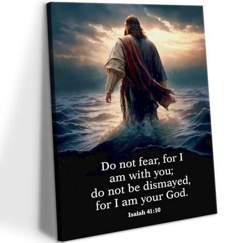 Jesus Walking on Water Canvas Wall Art Christian Inspirational Painting Picture Wall Decor Do Not Fear for I Am with You Bible Poster Print for Church Living Room Prayer Room Home Decor24x36 in canvas - color: Jesus05, size: 24"L x 36"W