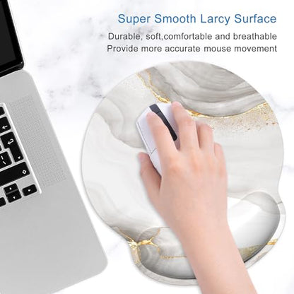 ITNRSIIET Ergonomic Mouse Pad with Wrist Support Wrist Rest Smooth Surface Non-Slip Rubber Base Comfortable Office Supplies Pain Relief, 9.8 x 9.1 inches, White marbling - color: White marbling