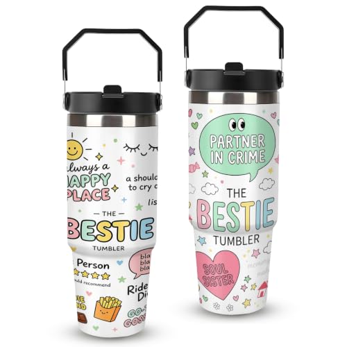 30 oz Friends Travel Mug with Handle and Straw, Cute Bestie Tumbler Stainless Steel Vacuum Insulated Travel Bottles, Water Bottle, Funny Friendship Gifts for Women - color: friends travel mug