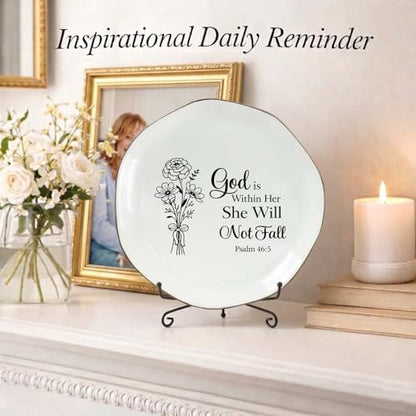 God Is Within Her Jewelry Dish Jewelry Tray, Inspirational Christian Ring Dish, Ceramic Trinket Tray for Women, Bible Verse Jewelry Holder for Rings Earrings Necklace, Christian Gifts for Women - color: God is within her, she will not fall.