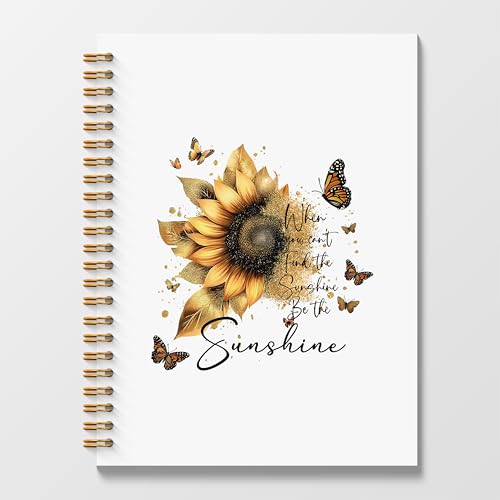 Poecinvi Sunflower Inspirational Spiral Notebook, Inspirational Gifts for Women, Be the Sunshine Notebook, Sunflower Butterfly Journal, Motivational Gifts for Women, 5.5x8.3 Inch - color: Sunshine