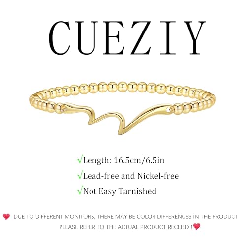 Gold Bracelets for Women 14K Gold Plated Bead Bracelet Hypoallergenic Stretch Bracelets for Women Elastic Bracelet Trendy Teen Gift Dainty Jewelry for Women - style: Wave