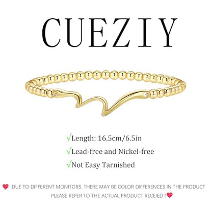 Gold Bracelets for Women 14K Gold Plated Bead Bracelet Hypoallergenic Stretch Bracelets for Women Elastic Bracelet Trendy Teen Gift Dainty Jewelry for Women - style: Wave