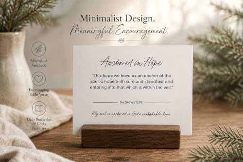 48 Encouraging Scripture Verse Cards with Walnut Wood Stand – 2 Unique Sets: Watercolor Nature & Elegant Black and White – Christian Desktop Bible Verse Affirmations for Daily Inspiration & Gifting