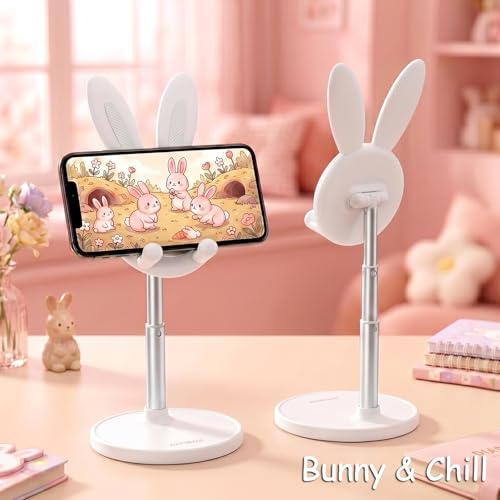OATSBASF Cute Bunny Phone Stand Adjustable Phone Holder for Phones - color: White