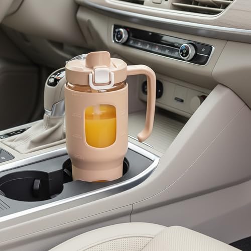 32oz Glass Tumbler with Straw Handle, Reusable Iced Coffee Cup, Amber - color: Amber