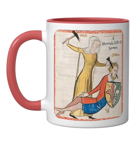 Proverbs 31 29 31 Woman Medieval Christian Art Design Ceramic Mug, Red/White, 11oz - color: Red/White, size: 11 Ounces