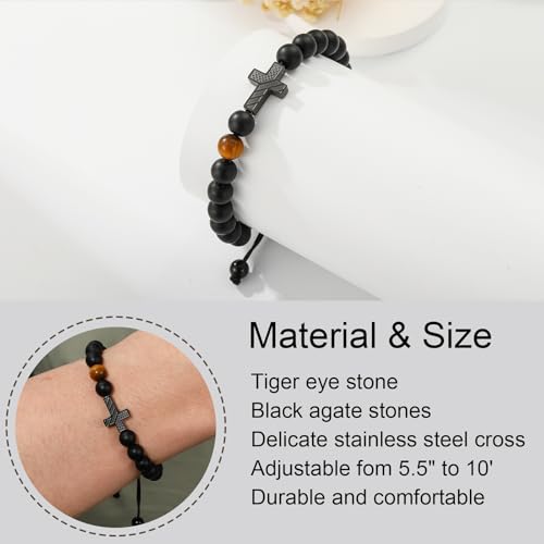 P. BLAKE Cross Bracelet for Boys Men, American Flag Cross Natural Beads Bracelet Christian Religious Birthday Jewelry Gifts for Teen Boys - style: To My Son from Dad