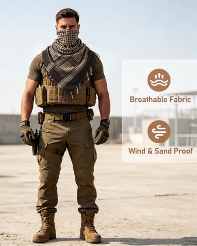 Aonal Military Shemagh Tactical Desert Scarf, Keffiyeh Scarf for Men - color: Brown