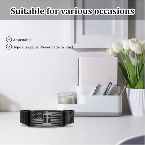 Cross Bracelet for Men, Clasp Religious Bracelet with Engraved Cross Charm, Inspirational Christian Gifts for Men, Bible Verse Bracelets, Adjustable Wristband for Daily Wear,Jesus Bracelets,Daily Bible Verse Bracelet