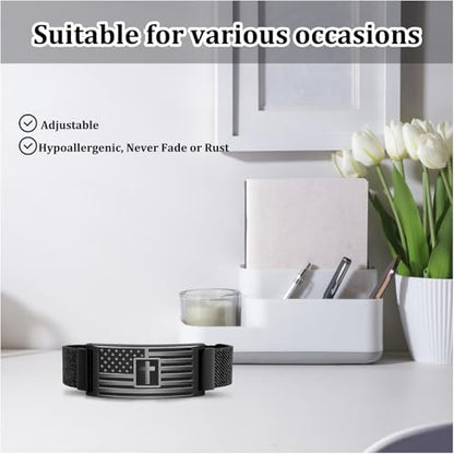 Cross Bracelet for Men, Clasp Religious Bracelet with Engraved Cross Charm, Inspirational Christian Gifts for Men, Bible Verse Bracelets, Adjustable Wristband for Daily Wear,Jesus Bracelets,Daily Bible Verse Bracelet
