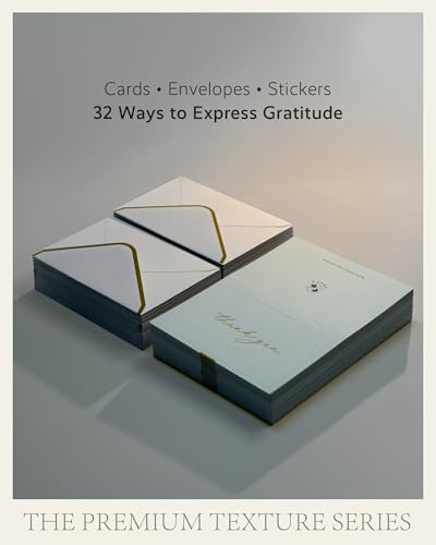 ukee's Thank You Cards, Gold Foil, 32 Cards with Envelopes and Stickers