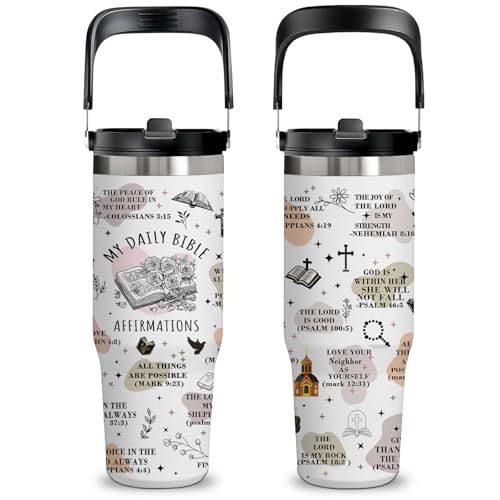 30oz Bible Verse Tumbler with Handle and Straw, Christian Gift for Women - color: Christ3