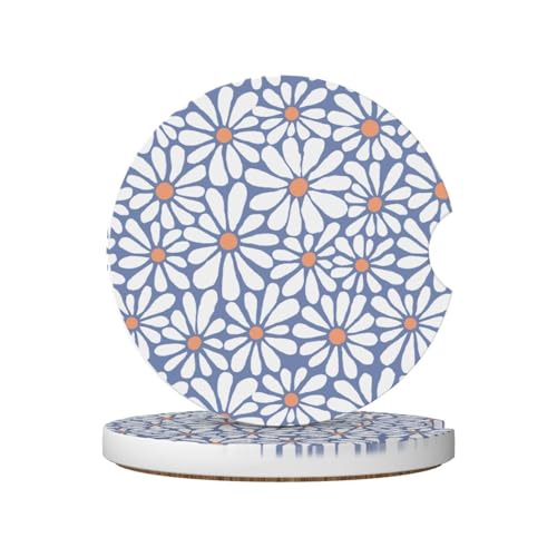 Blue and White Floral Car Coasters for Cup Holders,2 Pack Car Cup Holder Coasters for Car,Ceramic Absorbent Car Coaster with A Finger Notch and Cork Base,Car Interior Accessories for Women Men - color: Blue and White Floral