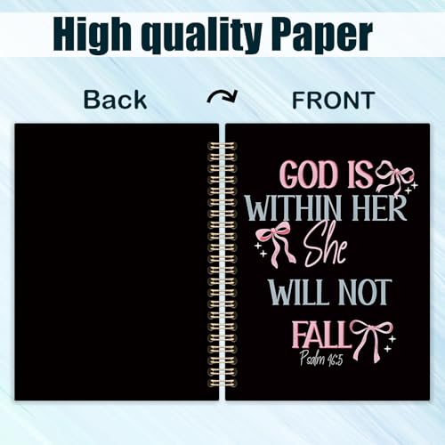 Pink Bow Christian Spiral Notebook Journal,Gifts for Women,Bible Notebooks for Note Taking,Bible Journaling Notebook,God is Within Her Will Not Fall Hardcover Spiral Notebook,5.5x8.3 Inch - color: Pink Bow Christian