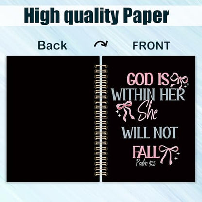 Pink Bow Christian Spiral Notebook Journal,Gifts for Women,Bible Notebooks for Note Taking,Bible Journaling Notebook,God is Within Her Will Not Fall Hardcover Spiral Notebook,5.5x8.3 Inch - color: Pink Bow Christian