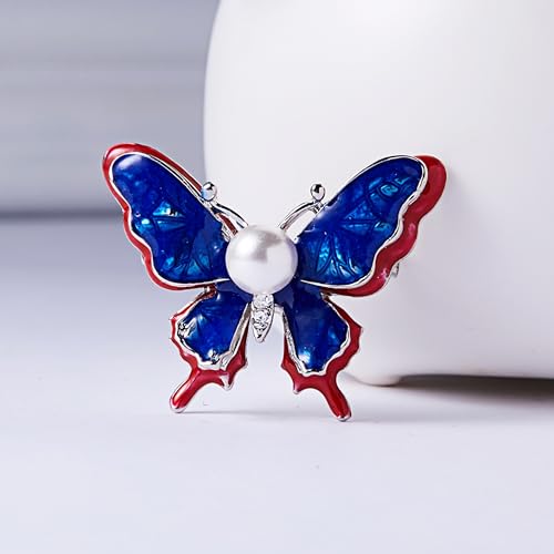 Enamel Brooch Pin For Women Men, Vintage American Flag Crystal Lapel Pin, Christmas Brooch Suit Dress Clips Accessory Gift - style: 11-USA Pearl Butterfly
