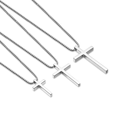 Ursteel Cross Necklace for Men, Silver Black Gold Stainless Steel Cross Pendant Necklace for Men, 16-30 Inches Box Chain - size: 20 inches, style: Silver: Cross Pendant 1.2"*0.7"