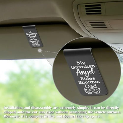 YODOCAMP My Guardian Angel Rides Shotgun Dad Stainless Steel Car Visor Clip, Funny Safe Driving Reminder for Father, Engraved Angel Christian Car Accessory, Dad Gift from Son Daughter TZC183 - color: Black-c183