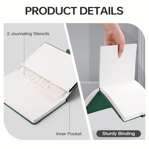 EMSHOI Dotted Journal Notebook, 192 Pages, A5 Size (5.7'' x 8.3'') - color: Dark Green, style: Dotted
