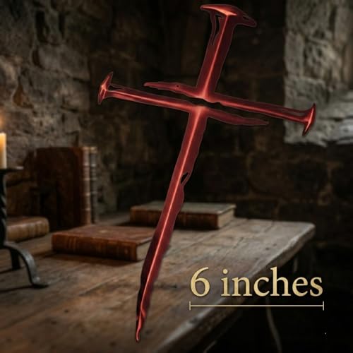 Cross of Nails Sticker - Vinyl Christian Sign Decal, Pack of 2, 6'' (Red) - color: Red