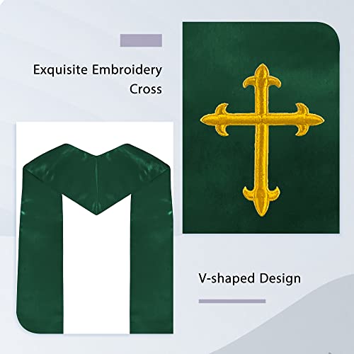 Piecatle Choir Stole with Cross Embroidery for Church, Ideal for Costume,60" - color: Green