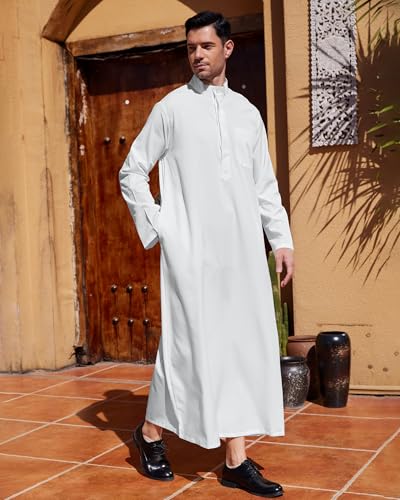 YAOHUOLE Men Islamic Caftan Thobe Big and Tall Kaftan with Pocket Mens Arab Kaftan Thobe - size: Large