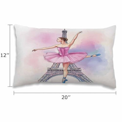EKOBLA Eiffel Tower Accent Throw Pillow Covers Paris Beautiful Ballerina Girl Dancer Posing Oblong Rectangle Throw Pillow Cases for Sofa Bed Couch Cotton Linen 12x20 Inches - color: Multi-bs19