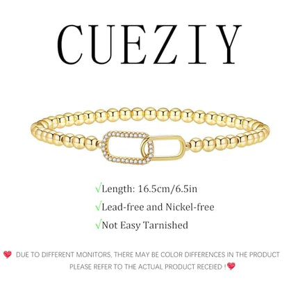 Gold Bracelets for Women 14K Gold Plated Bead Bracelet Hypoallergenic Stretch Bracelets for Women Elastic Bracelet Trendy Teen Gift Dainty Jewelry for Women - style: CZ