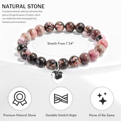 VIBILIA Cross Beaded Bracelets for Women, Birthday Gifts - color: F 2. Heart - Rhodonite