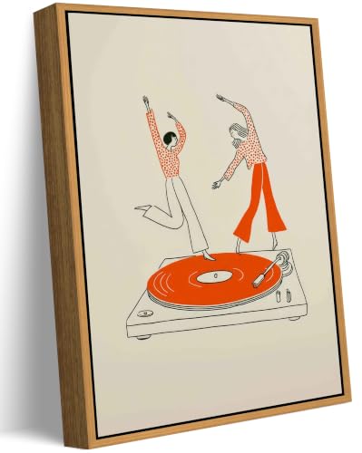 Floating Framed Funny Vinyl Record Canvas Wall Art, Dancing Girls Print Poster, Abstract Music Decor Picture, for Bar, Cafe, Kitchen, Dining Room, Restaurant, Home Decoration, 12x16in - color: Dancing Girl Vinyl Record, size: 16"L x 12"W
