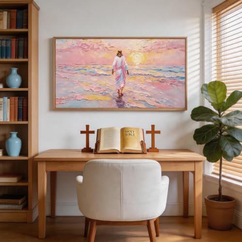 CHDITB Jesus Walking on Water Framed Canvas Wall Art 40x20 Inch - color: Jesus Walking on Water, size: 40"L x 20"W
