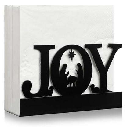 Nuogo Christmas Napkin Holder for Tables Black Metal Joy Decor - style: Joy