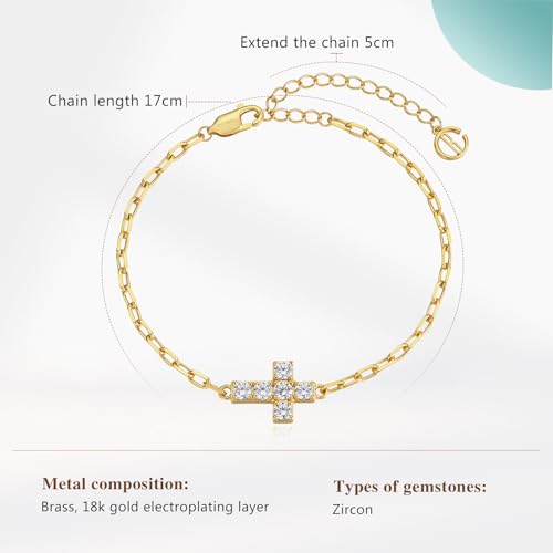 Cicy Bell Cross Bracelets For Women 24k Gold Plated Cubic Zirconia Bracelet - color: Gold
