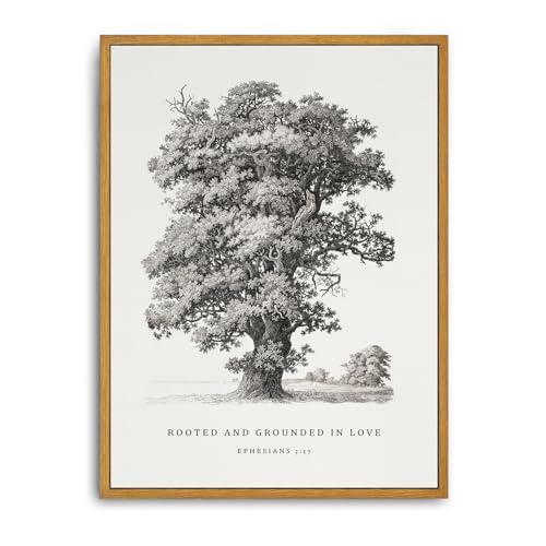 Roslynity Framed Canvas Wall Art Vintage Print Christian Paintings Bible Verse Ephesians 3:17 Rooted and Grounded Modern Scripture Tree Sketch Retro for Home Living Room Wall Decor (12"x16") - color: Christian Bible Verse, size: 16"L x 12"W