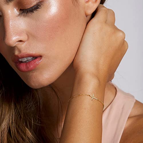 Moodear Cross Bracelet for Women, Dainty Sterling Silver/Gold Plated Gift - color: CZ Gold Cross Bracelet