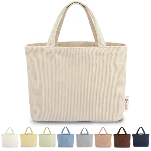 Sminra Small Bible Tote Bag for Women, Corduroy or Quilted Mini Tote Bag - color: Khaki