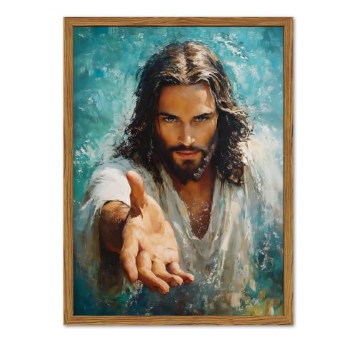 Framed Jesus Wall Art, Christian Reaching Out Hand Pictures Wall Decor, Bible Paintings Canvas Prints Religious Home Decor for Living Room Bedroom Church Prayer Room 16x24 inch - color: Jesus Reaching Out Hand, size: 24"L x 16"W