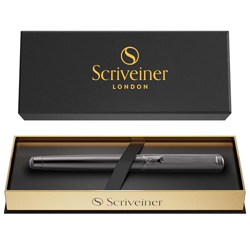 Scriveiner Gun-Metal Rollerball Pen - Stunning Luxury Pen, Schmidt Ink Refill, Best Roller Ball Gift Set for Men & Women, Professional, Executive Office, Nice Pens - color: 21. Gun-Metal
