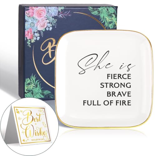 She Is Fierce Strong Brave Full of Fire Sign,Motivational Ring Holder Dish - style: Traditional