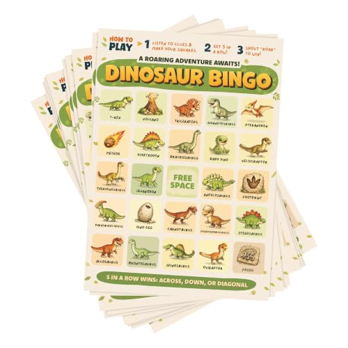Markt Dinosaur Birthday Bingo Game for Kids, Birthday Party Games, Kids Party Games Supplies, 20 Players - color: Dinosaur Bingo